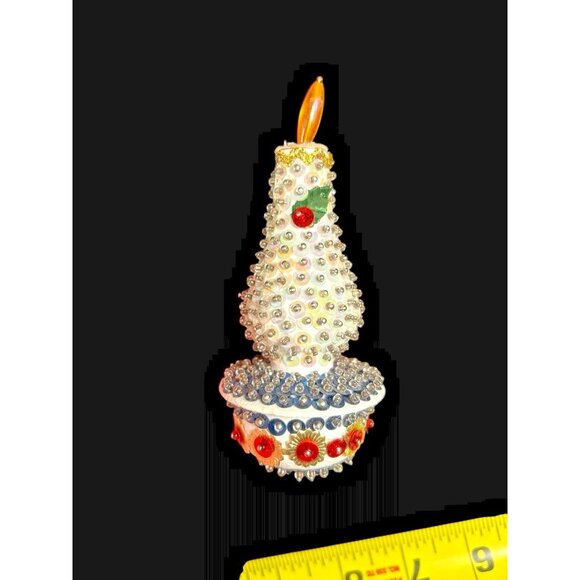 Vintage MCM 5" Candlestick Beaded Sequins Push Pin Christmas Decor Ornament - Picture 6 of 7